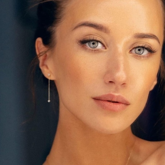 Gold 14k Gold Plated Cubic Zirconia Chain Dangle Earrings - Picture 2 of 4